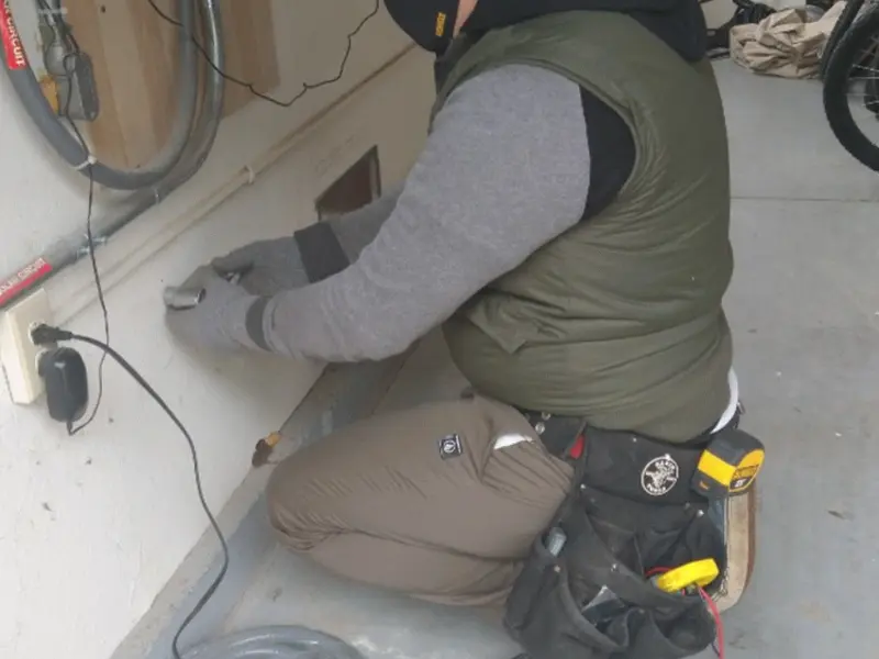 Electrician performing outlet wiring in a Oregon garage